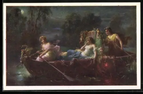 Künstler-AK Hans Zatzka: Abendzauber, Mädchen bei einer Bootspartie