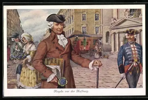 Künstler-AK Komponist Haydn vor der Hofburg