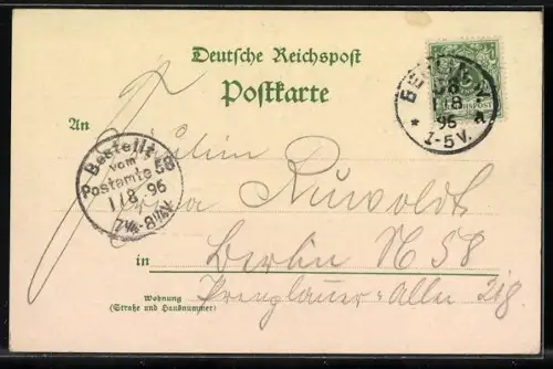 Lithographie Berlin, Gewerbe-Ausstellung 1896, Alt-Berlin: Häuser Spandauer Strasse, Hl. Geist Kirche