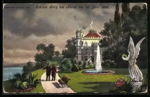 Künstler-AK Schloss Berg am Abend des 13. Juni 1886