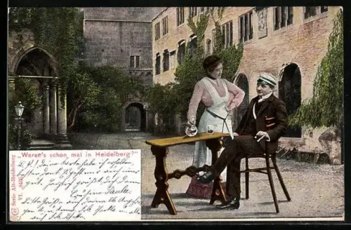 AK Student bekommt von einer netten Wirtsdame Wein nachgeschenkt