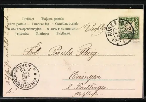 AK Heidelberg, Student mit Frau am Fluss, Blick zur Stadt