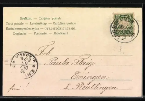 AK Odenwald, Liebespaar, Frau auf einem Stuhl sitzend, Mann hält ihre Hand, studentische Szene