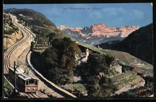 AK Bolzano, Die Rittnerbahn fährt hinab ins Tal, Bergbahn