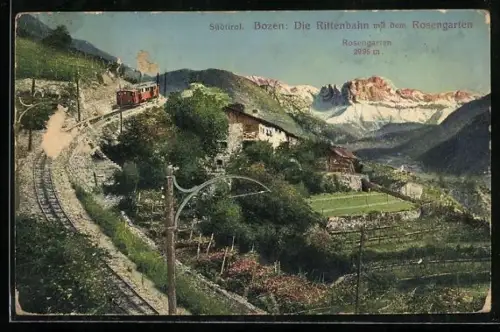 AK Bozen, Die Rittenbahn mit dem Rosengarten, Bergbahn