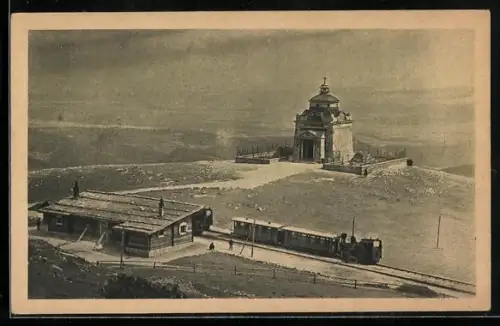 AK Station Hochschneeberg mit Elisabethkirchlein, Bergbahn