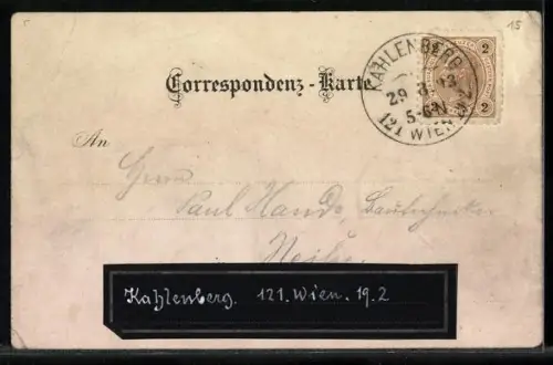 Lithographie Kahlenberg, Hotel, Aussichts-Turm, Bergbahn