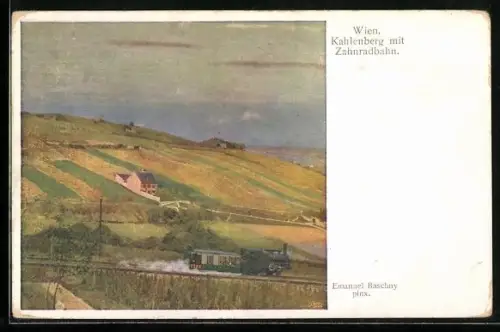 Künstler-AK Wien, Zahnradbahn, Kahlenberg