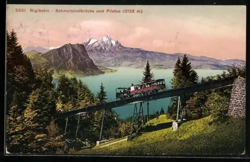 AK Bergbahn Rigibahn mit Schnurtobelbrücke und Pilatus