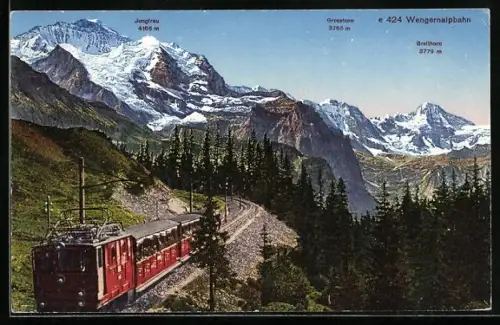 AK Grosshorn, Wengernalpbahn mit Jungfrau und Breithorn, Bergbahn