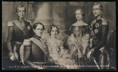 AK Léopold I., Léopold II., Marie-Henriette, le Comte de Flandre et l`Imperatrice Charlotte, Adel von Belgien