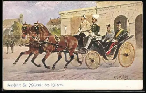 Künstler-AK Ausfahrt Sr. Majestet des Kaisers, Kutsche