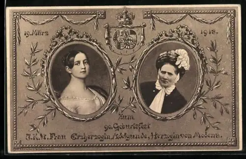 AK Konterfei Erzherzogin Adelgunde von Italien, Herzogin von Modena, 90. Geburtstag 19. März 1913