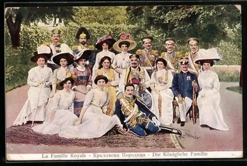 AK Königliche Familie, Nicolas von Montenegro und Vittorio Emanuele von Italien