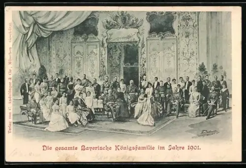 AK die gesamte Bayrische Königsfamilie im Jahre 1901