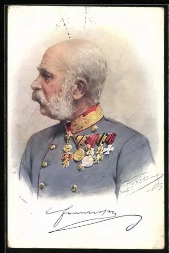 AK Kaiser Franz Josef I. von Österreich, Portrait in Uniform mit Orden