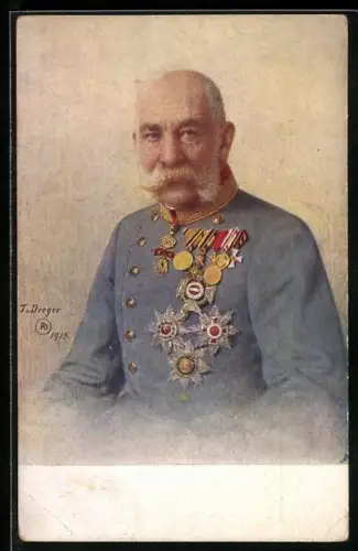 Künstler-AK Kaiser Franz Josef I. in blauer Uniform