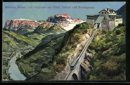 AK Bozen, Virglbahn gegen Schlern und Rosengarten