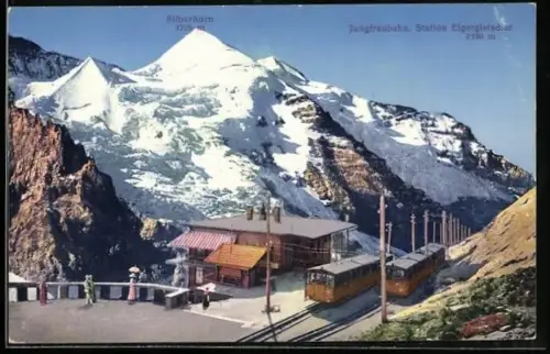 AK Jungfraubahn an der Station Eigergletscher mit Blick auf Silberhorn