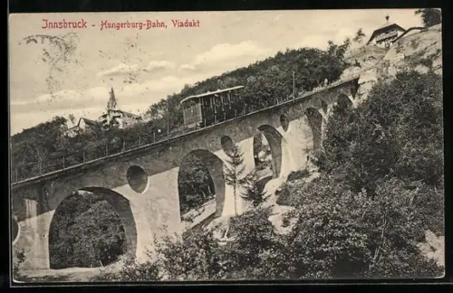 AK Innsbruck, Bergbahn auf dem Viadukt der Hungerburg-Bahn