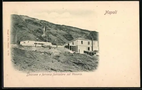 AK Napoli, Stazione e ferrovia funicolare sul Vesuvio, Bahnhof um 1900