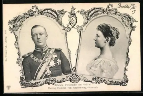 AK Königin Wilhelmine von den Niederlanden, Herzog Heinrich von Mecklenburg-Schwerin