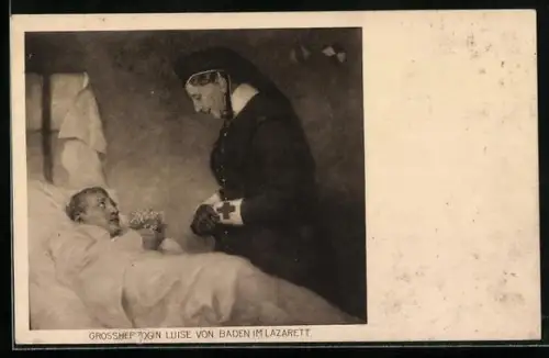 Künstler-AK Grossherzogin Luise von Baden in Schwesterntracht beim Verwundetenbesuch im Lazarett