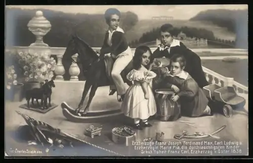 AK Erzherzoge Franz Joseph Ferdinand Max, Carl Ludwig und Erzherzogin Marie Pia von Österreich