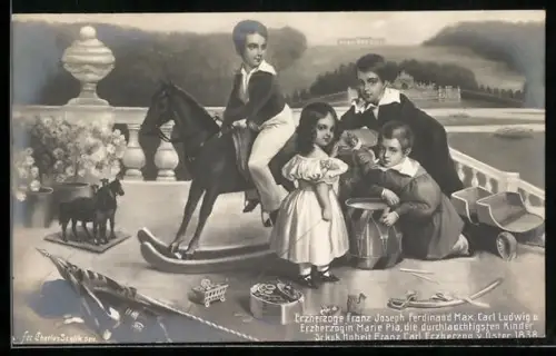 AK Erzherzoge Franz Joseph Ferdinand Max, Carl Ludwig und Erzherzogin Marie Pia von Österreich