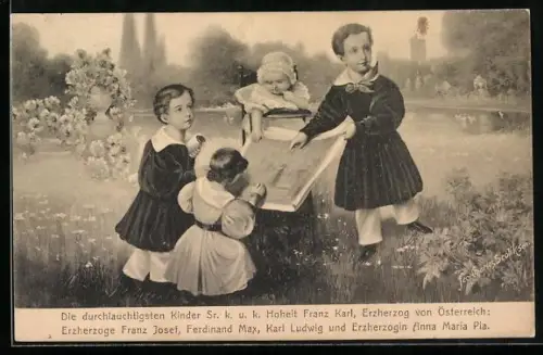 Künstler-AK Charles Scolik: Kaiser Franz Josef I. von Österreich mit seinen Geschwistern als Kinder