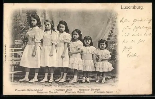 AK Prinzessinnen Charlotte, Hilda, Antonia, Elisabeth und Sophie von Luxemburg