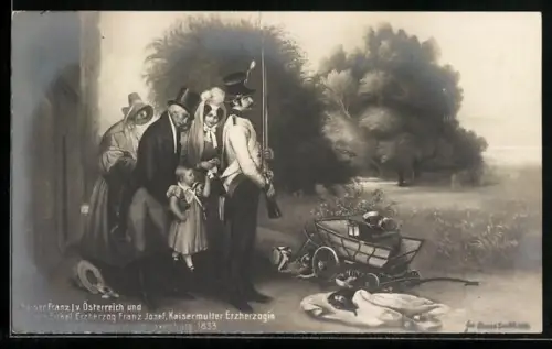 AK Kaiser Franz Josef I. von Österreichund dessen Enkel Erzherzog Franz Josef, Kaiserinmutter Sophie u. die Schildwache