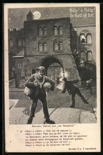 AK Diebe am Abend in den Strassen einer Stadt, Lied Hölp! o Hölp! de Kett ess fott