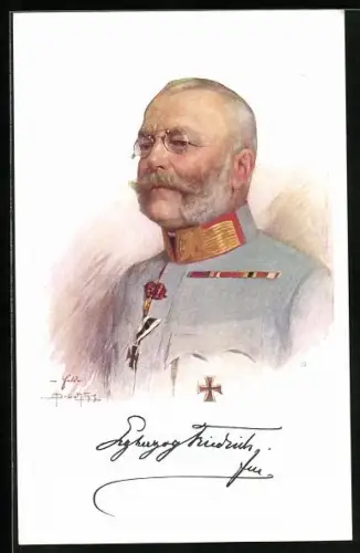 Künstler-AK Erzherzog Friedrich von Österreich-Teschen, Portrait in Uniform mit Signatur