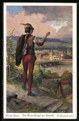 Künstler-AK Georg Mühlberg: Der Rattenfänger von Hameln schwört Hameln Rache