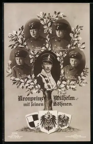 AK Kronprinz Wilhelm mit seinen Söhnen, Prinz Friedrich Georg