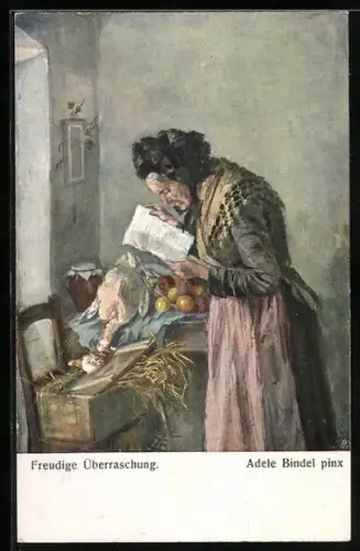 AK Freudige Überraschung, Wienerin liest einen Brief