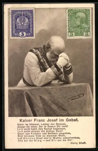 Künstler-AK Kaiser Franz Josef I. von Österreich in Uniform im Gebet