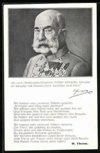 AK Kaiser Franz Josef I. von Österreich mit Gedicht von H. Thom