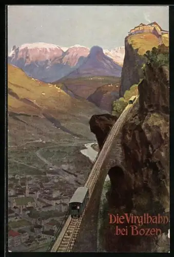 Künstler-AK Bozen, Virglbahn bei Bozen
