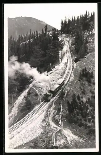 AK Schneebergbahn, Zahnradbahn auf den Hochschneeberg unter Volldampf