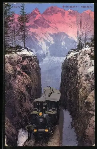 AK Passhöhe, Brünigbahn, Mann mit Hut