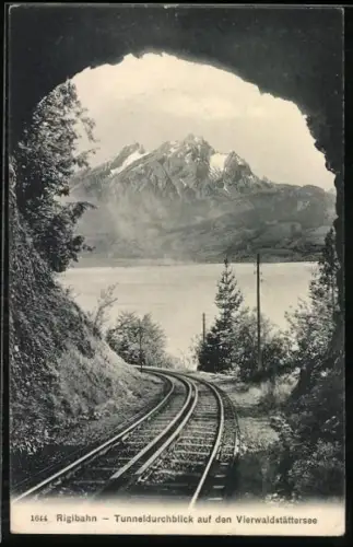 AK Rigibahn, Tunneldurchblick auf den Vierwaldstättersee