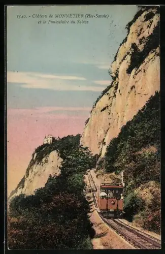 AK Monnetier /Hte-Savoie, Le Château et le Funiculaire du Salève, Bergbahn