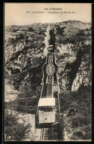 AK Lourdes /Les Pyrenées, Funiculaire du Pic du Jer, Bergbahn