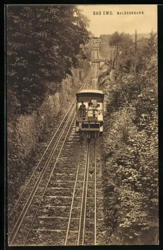 AK Bad Ems, Die Malbergbahn in voller Fahrt