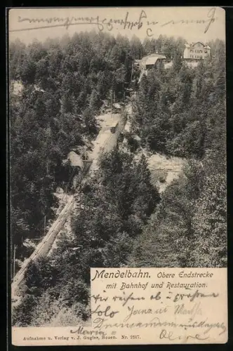 AK Kaltern, Mendelbahn, Obere Endstrecke mit Bahnhof und Restaurant