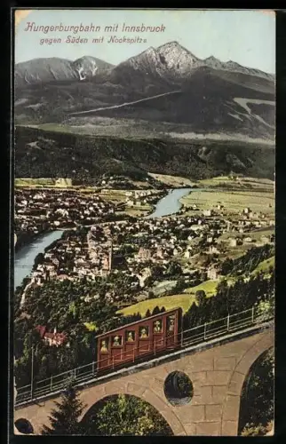 AK Innsbruck, Hungerburg-Bergbahn gegen Süden mit Nockspitze gesehen