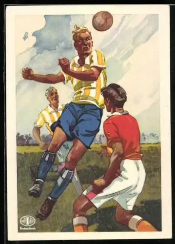 Künstler-AK Reklame Indanthren-Stoffe - Fussballer im indanthrenfarbigen Dress