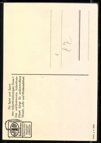 Künstler-AK Reklame Indanthren-Stoffe - Fussballer im indanthrenfarbigen Dress